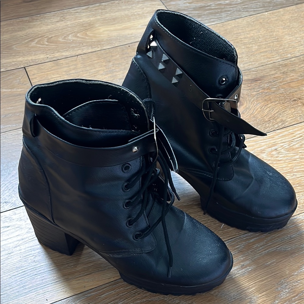 Black Ankle Boots with Studded Detail